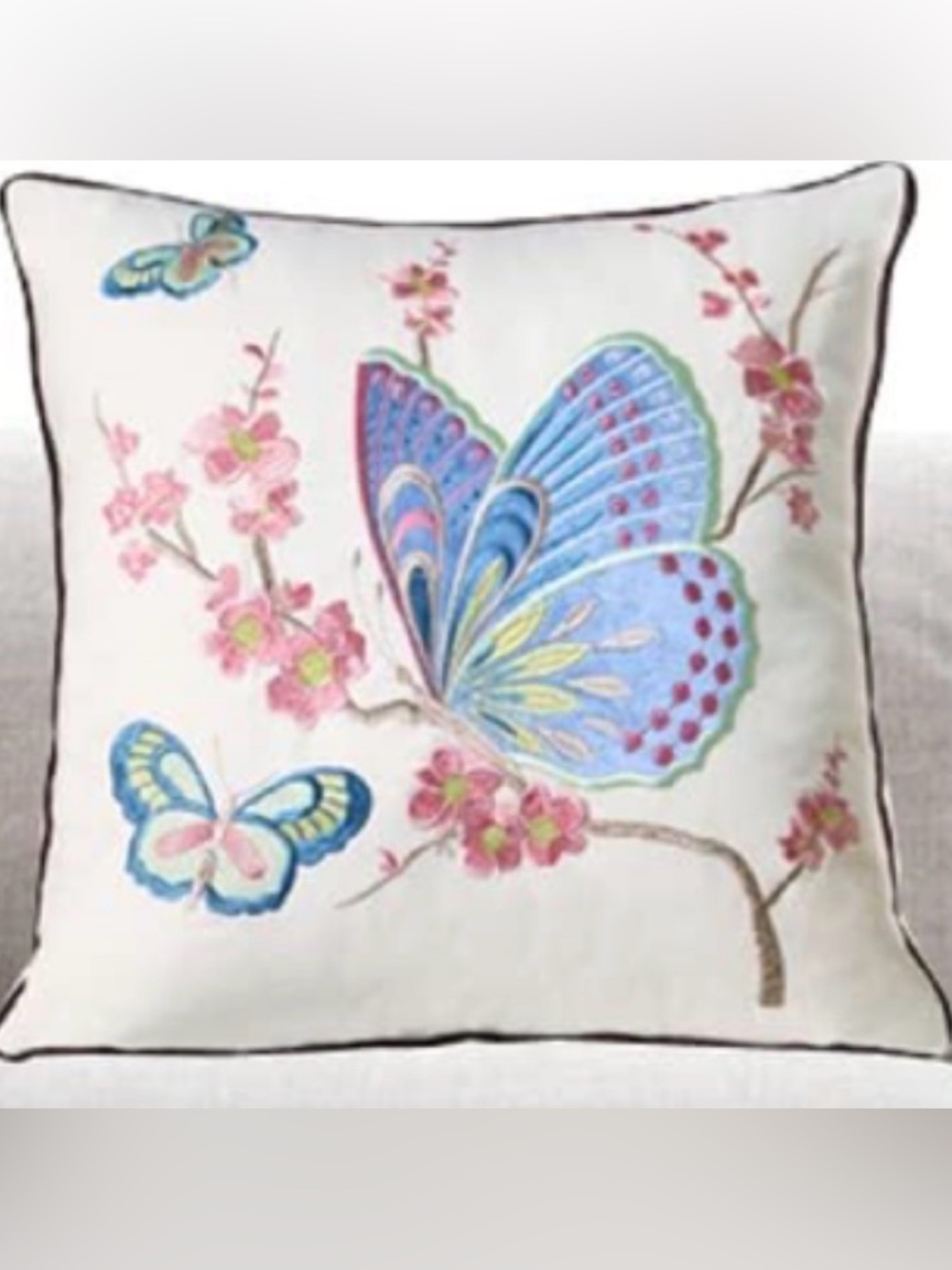 Embroidered Butterfly Throw Pillow Cover- Sz 18โx18โ